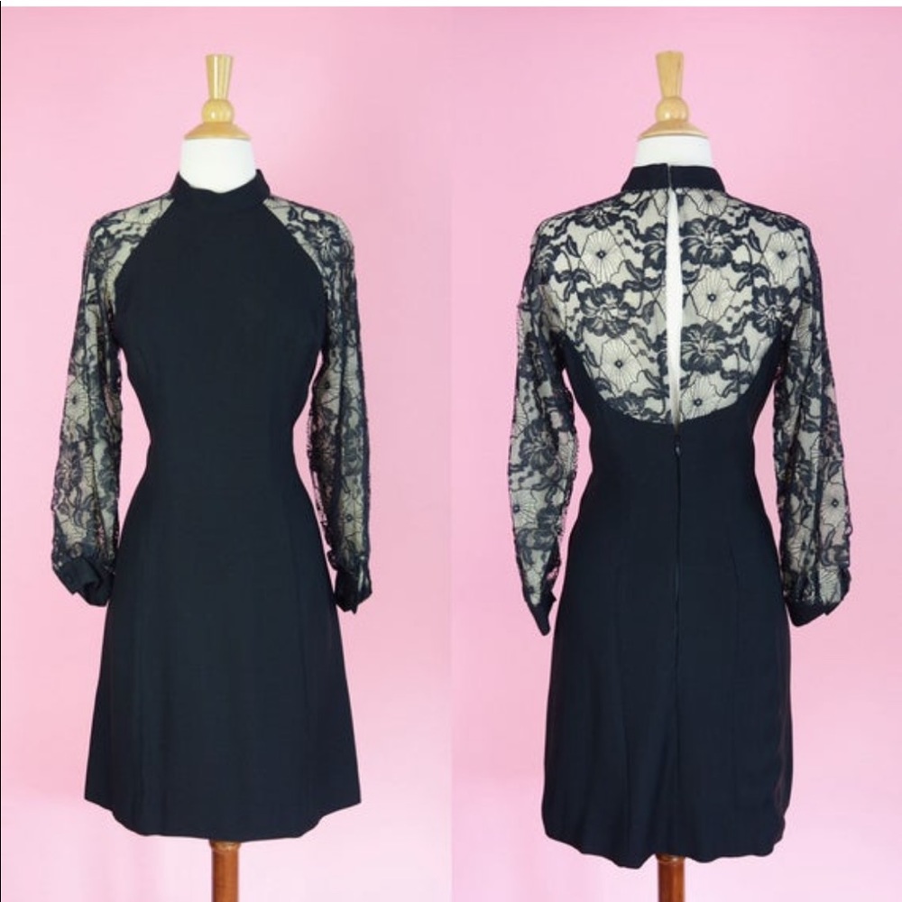 ✨ Vintage 60s Black Lace Party Dress ✨